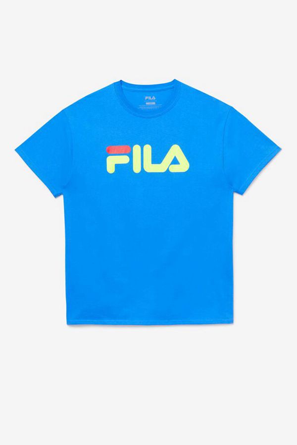 Camisetas Fila Hombre Azules / Amarillo / Rojas - Short Sleeve Logo - España 206137ZJX